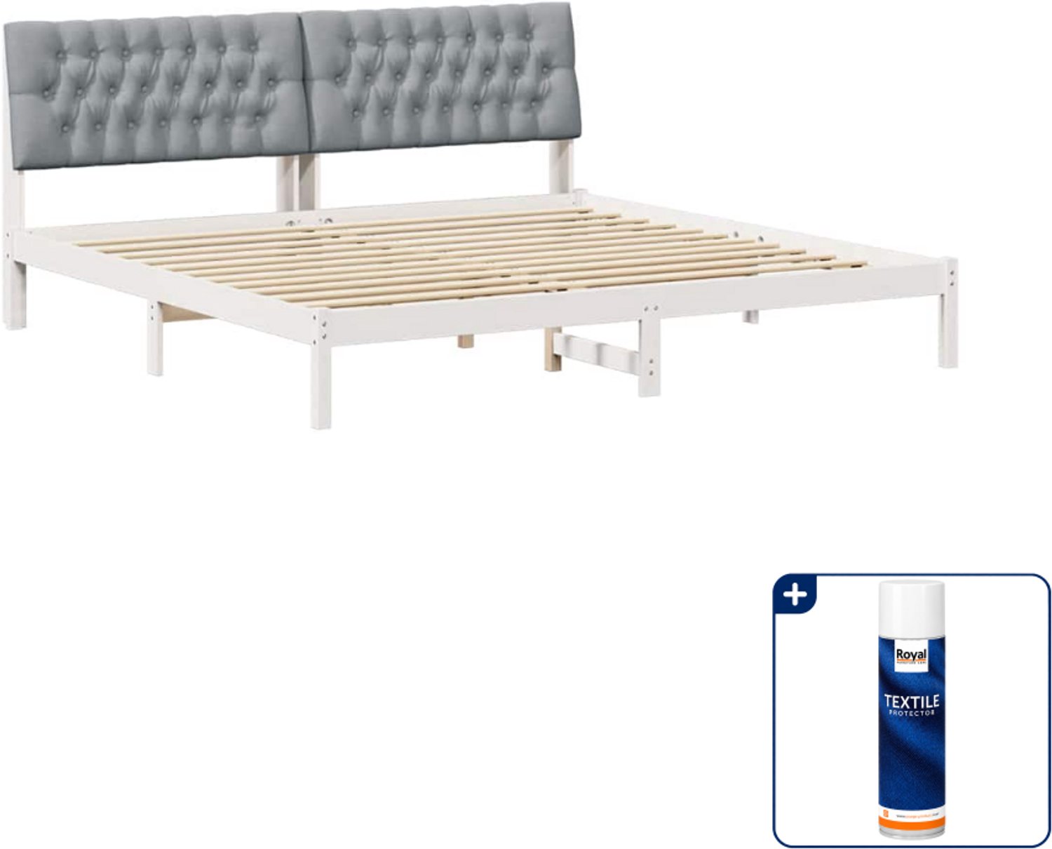 vidaXL bedframe - 200 x 200 cm - massief grenenhout - wit - Inclusief textielbeschermer 500 ml