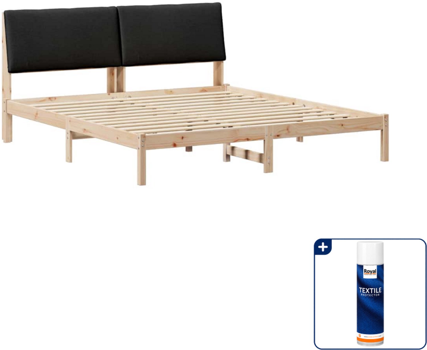 vidaXL Bedframe - 200 x 200 cm - massief grenenhout - bruin en zwart - Inclusief textielbeschermer 500 ml