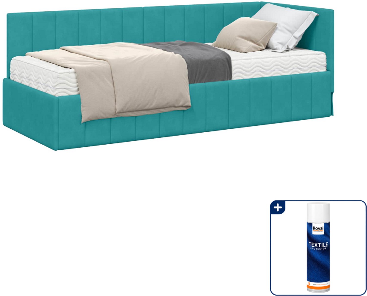 vidaXL hoekbed met matras - 80 x 200 cm - fluweel - turquoise - Inclusief textielbeschermer 500 ml Lichtgrijs