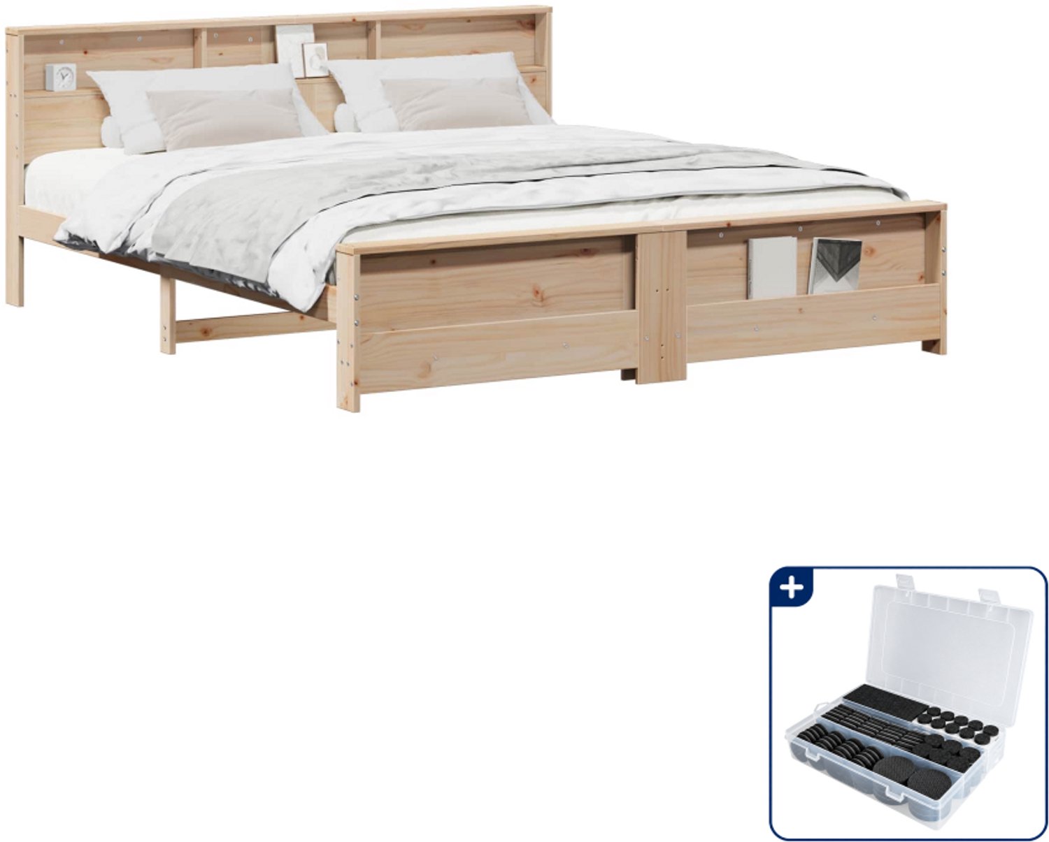 vidaXL Bedframe - Kingsize - 180 x 200 cm - massief grenenhout - bruin - Inclusief antikrasvilt 177-delig Lichtgrijs