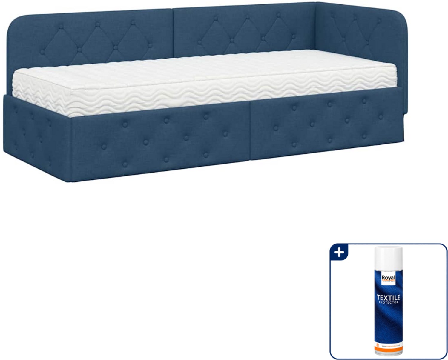 vidaXL hoekbed met matras - 80 x 200 cm - stof - blauw - Inclusief textielbeschermer 500 ml Lichtgrijs
