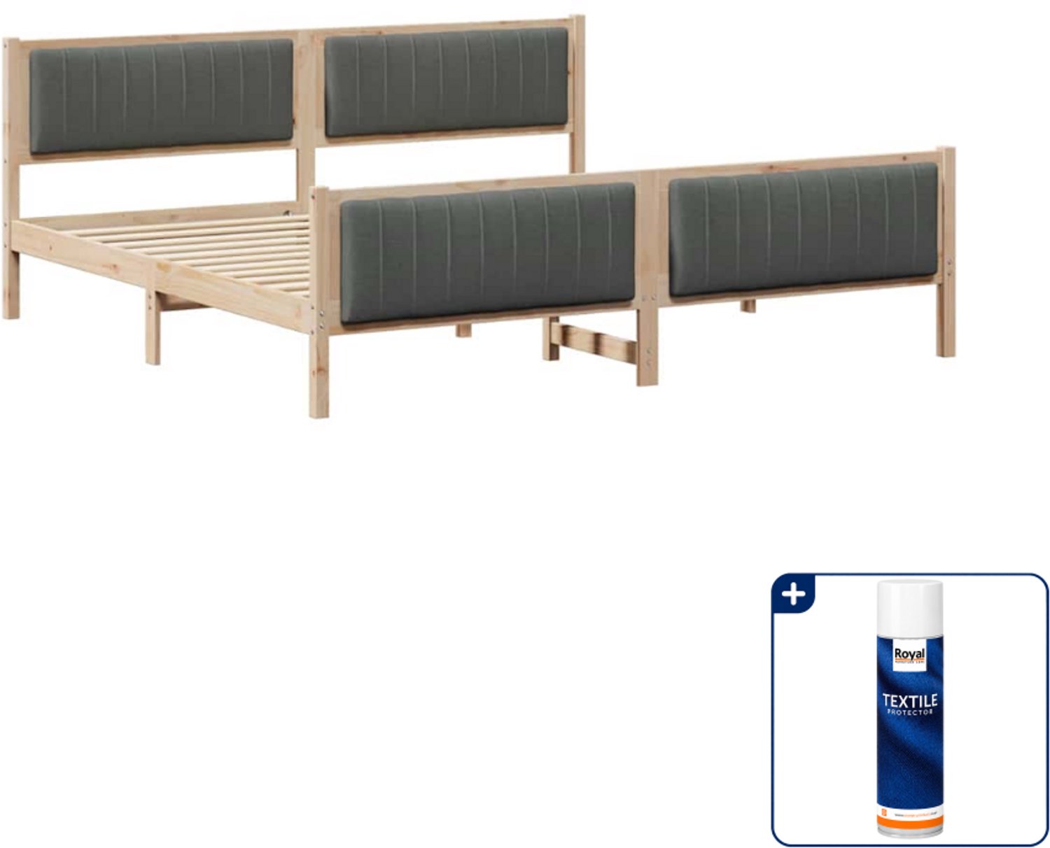 vidaXL Bedframe - 200 x 200 cm - massief grenenhout - bruin/grijs - Inclusief textielbeschermer 500 ml