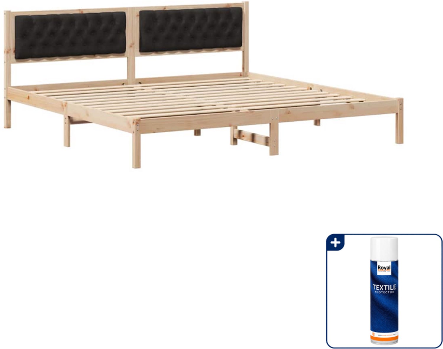 vidaXL Bedframe - 200 x 200 cm - massief grenenhout - zwart - Inclusief textielbeschermer 500 ml Crème