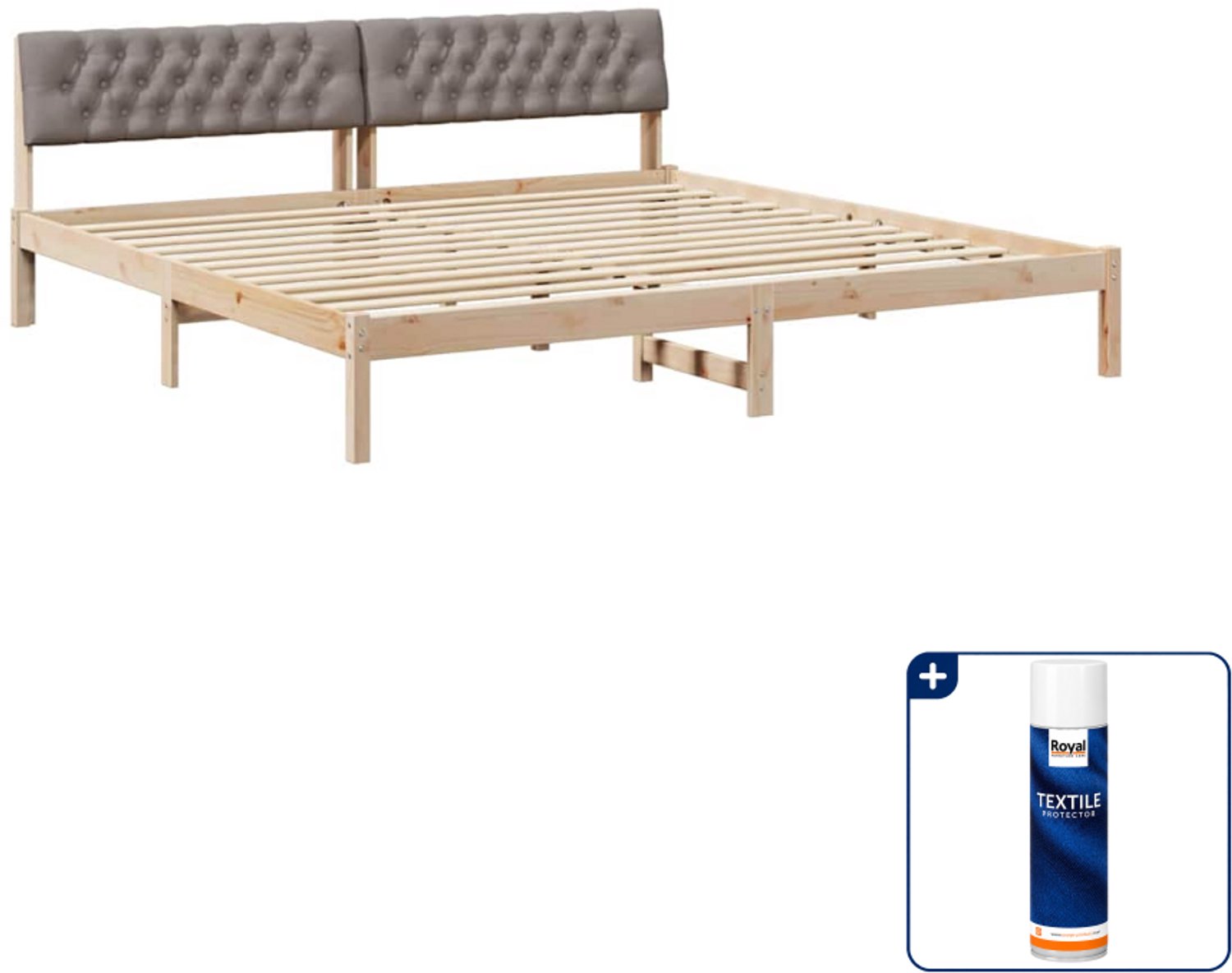 vidaXL Bedframe - 200 x 200 cm - massief grenenhout - bruin en taupe - Inclusief textielbeschermer 500 ml