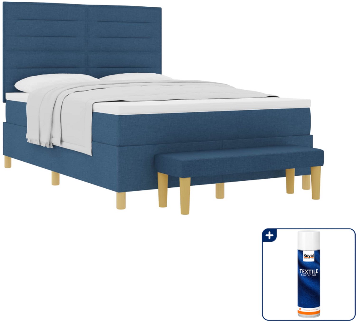 vidaXL boxspring met bank - 140 x 190 cm - stof - blauw - Inclusief textielbeschermer 500 ml