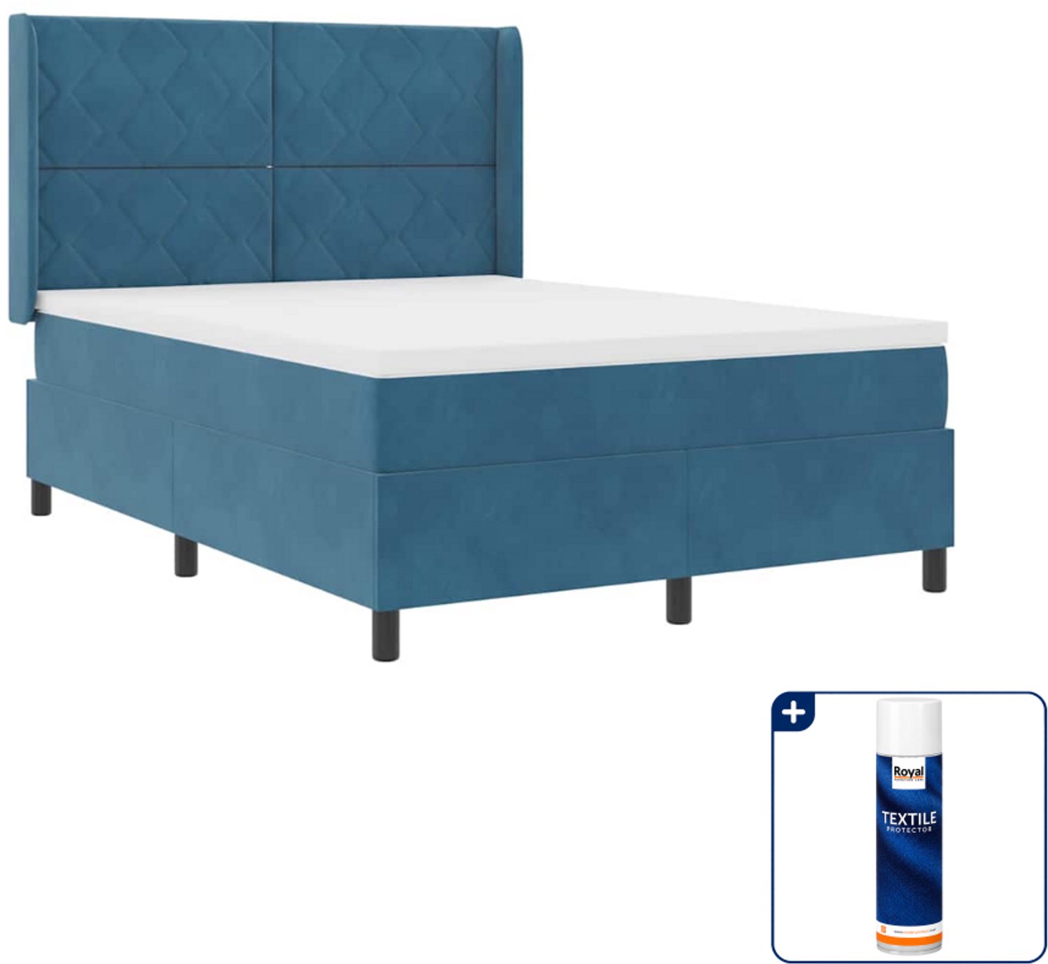 vidaXL boxspringbed Small double - 140 x 200 cm - blauw - Inclusief textielbeschermer 500 ml