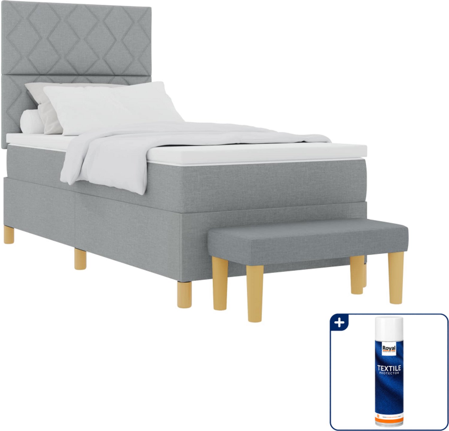 vidaXL boxspring met matras en bank - 200 x 90 cm - lichtgrijs - Inclusief textielbeschermer 500 ml