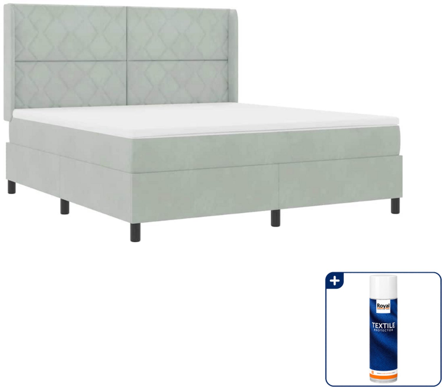 vidaXL Kingsize boxspringbed - 180 x 200 cm - lichtgrijs - Inclusief textielbeschermer 500 ml
