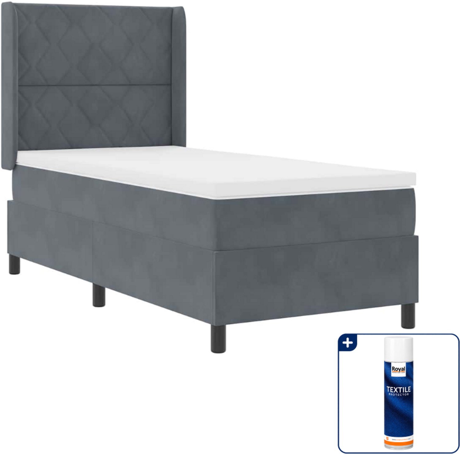 vidaXL boxspringbed - 90 x 190 cm - donkergrijs - Inclusief textielbeschermer 500 ml