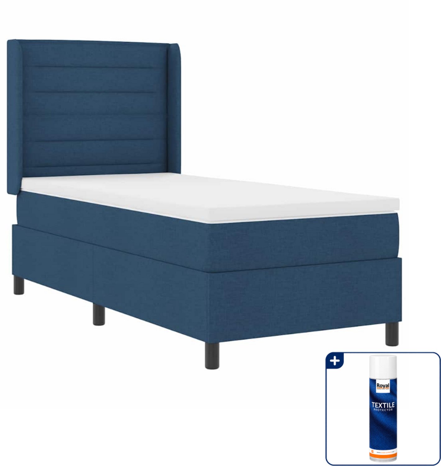 vidaXL boxspring met matras 90 x 200 cm - stof - blauw - Inclusief textielbeschermer 500 ml