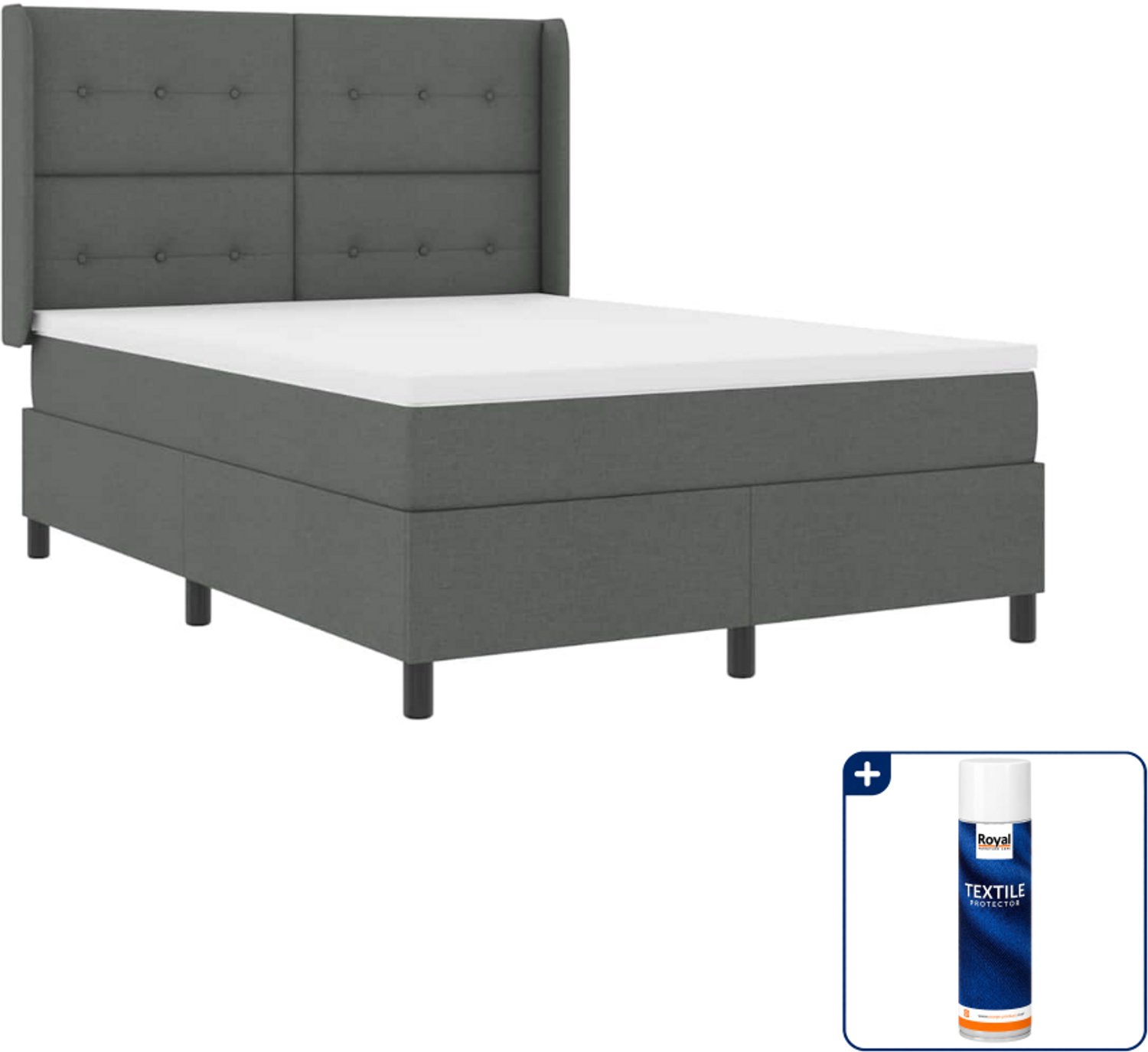 vidaXL LED boxspringbed - 140 x 190 cm - donkergrijs - Inclusief textielbeschermer 500 ml