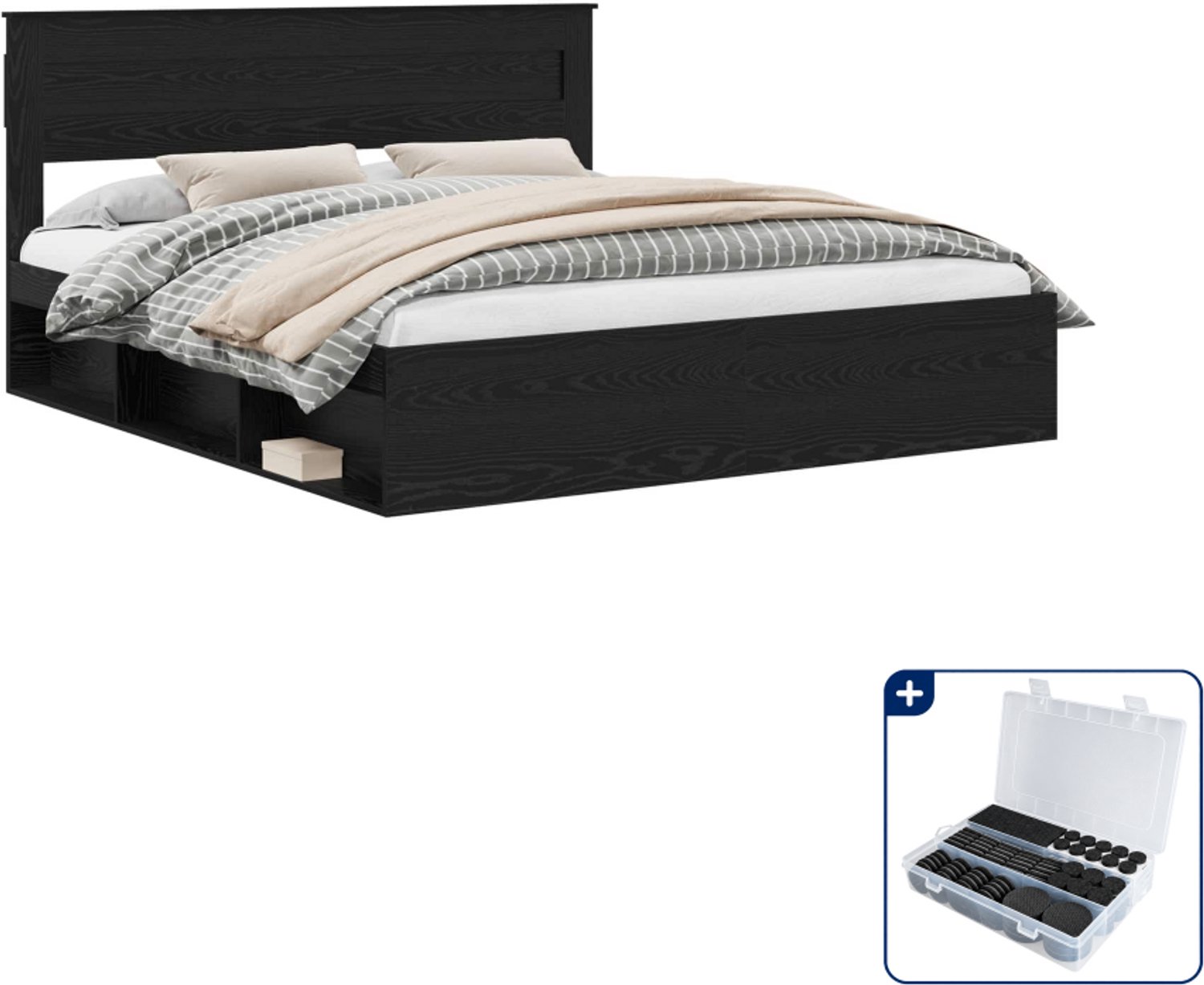 vidaXL bedframe - 200 x 200 cm - zwart - Inclusief antikrasvilt 177-delig Grijs