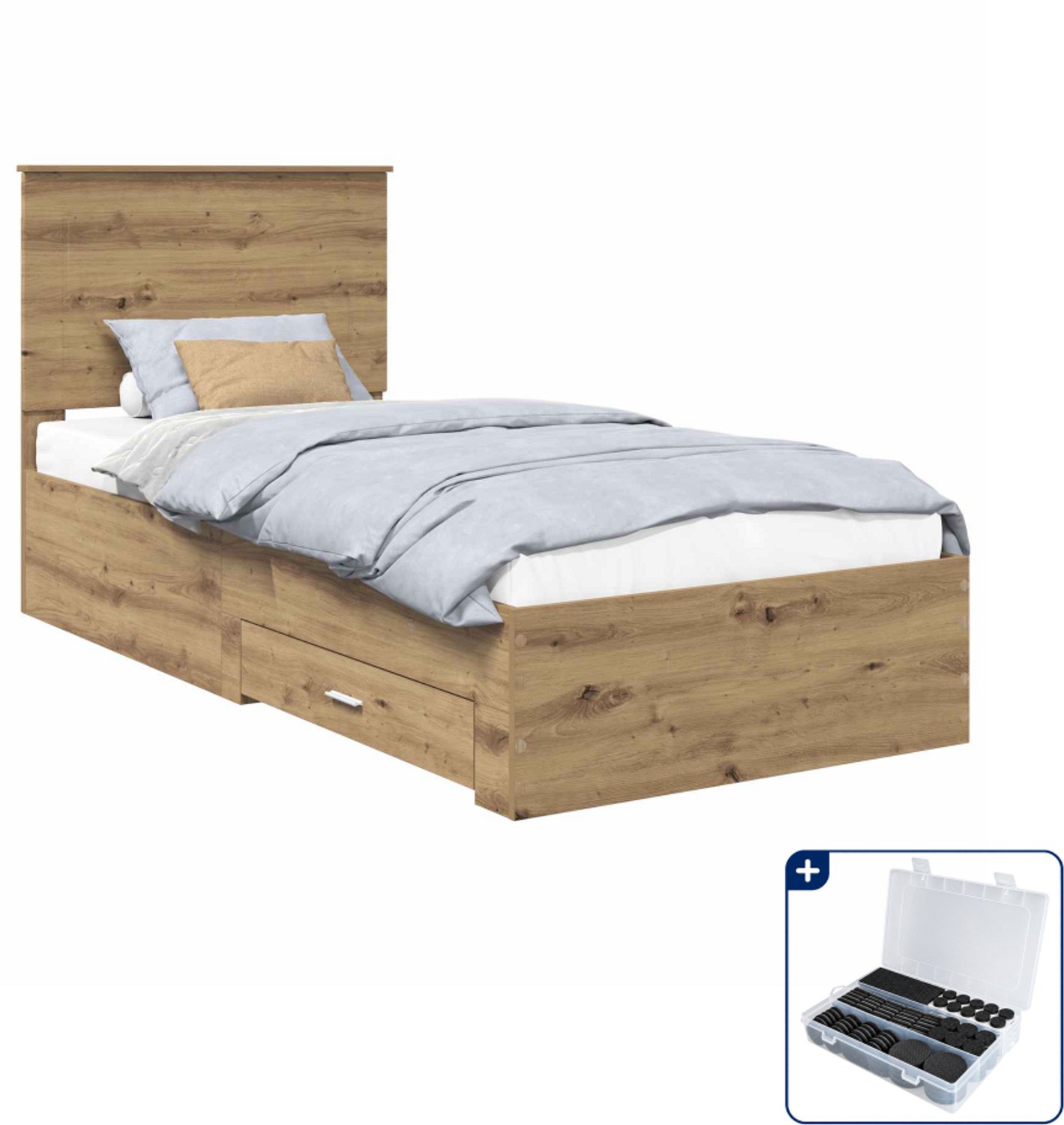 vidaXL Bedframe - 100 x 200 cm - bewerkt hout - artisan eiken - Inclusief antikrasvilt 177-delig
