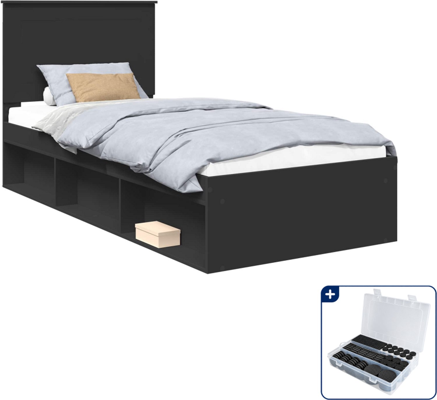 vidaXL bedframe - 75 x 190 cm - zwart - Inclusief antikrasvilt 177-delig