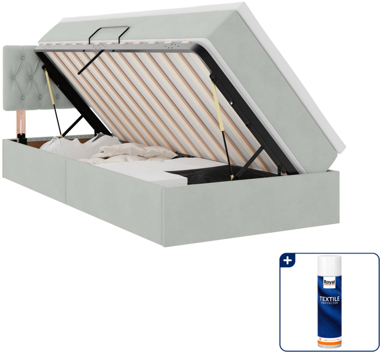 vidaXL led-opslagbed met matras - 100 x 200 cm - lichtgrijs - Inclusief textielbeschermer 500 ml Crème