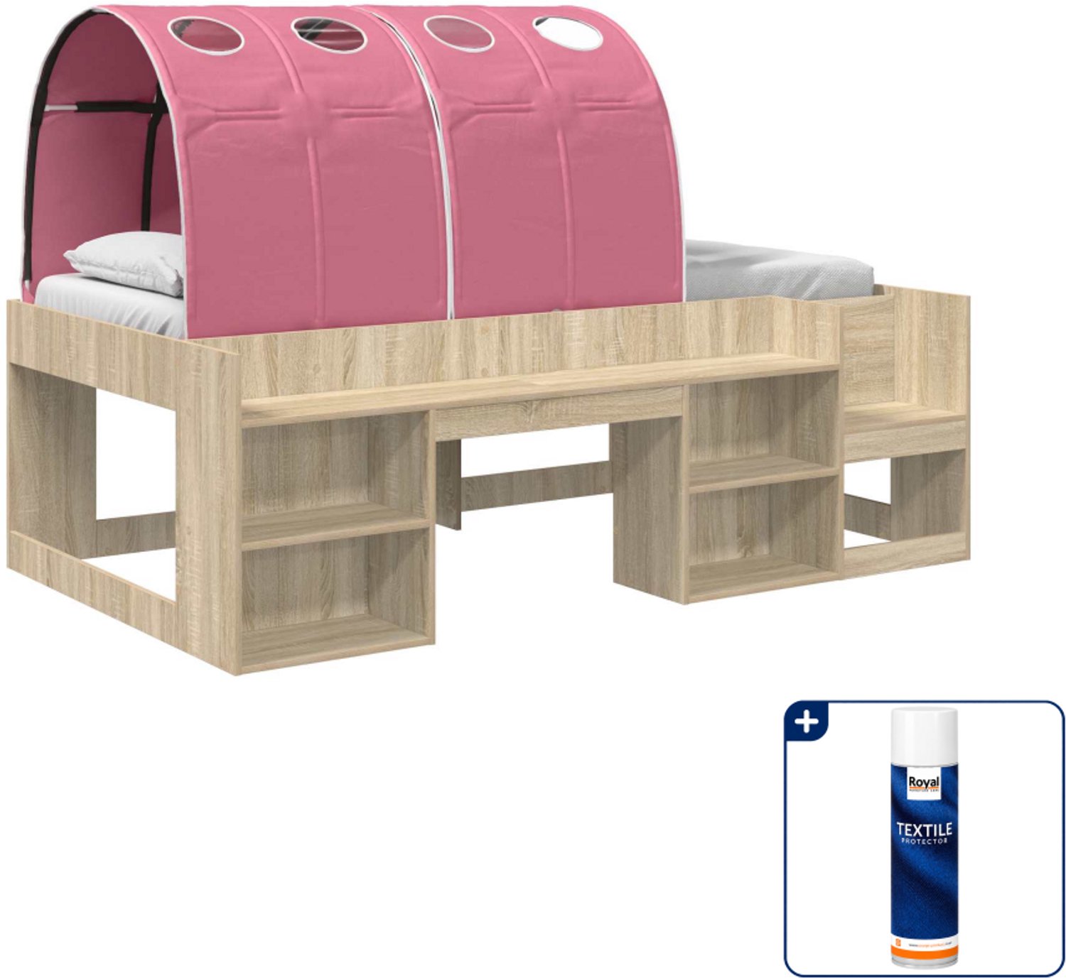 vidaXL hoogslaper met tunnel - 100 x 200 cm - bewerkt hout - sonoma - Inclusief textielbeschermer 500 ml Bruin