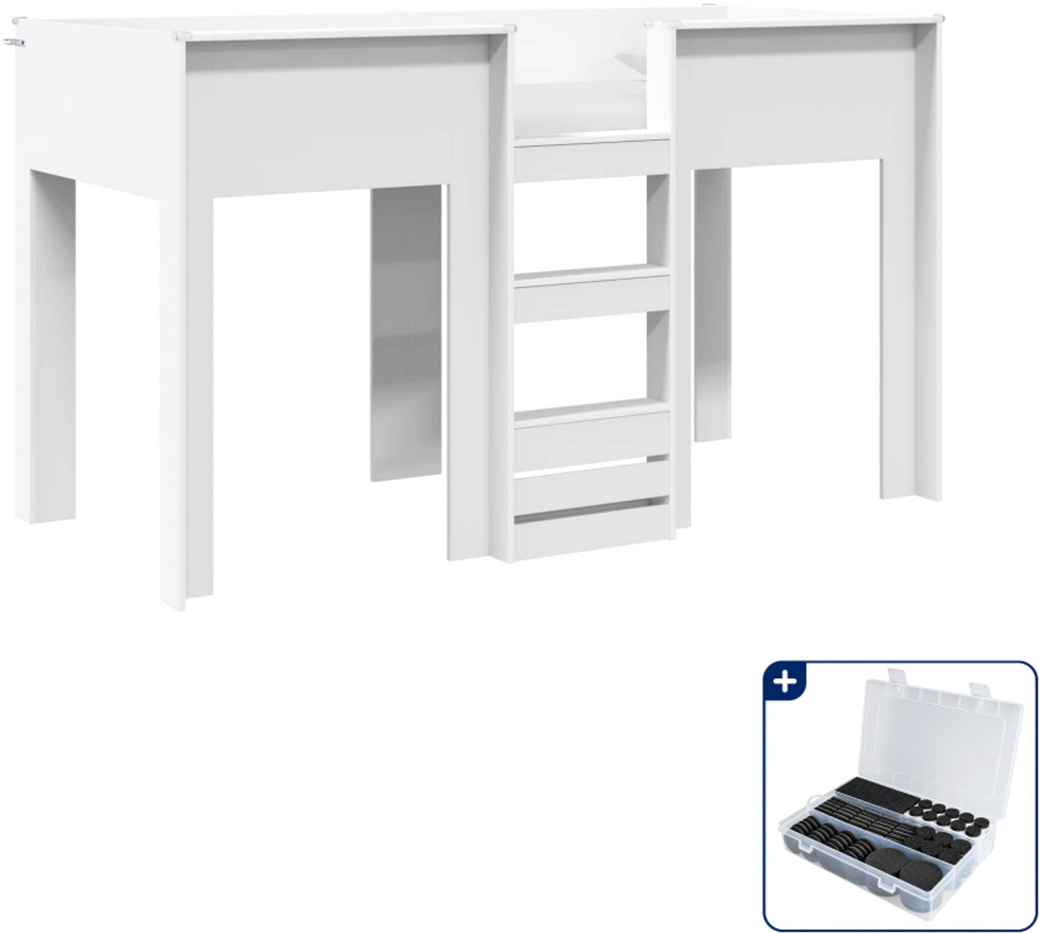 vidaXL stapelbed - 90 x 190 cm - bewerkt hout - wit - Inclusief antikrasvilt 177-delig Bruin