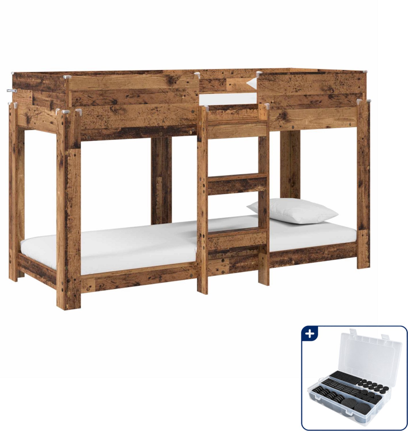 vidaXL stapelbed - 75 x 190 cm - bewerkt hout - oudhout - Inclusief antikrasvilt 177-delig Bruin