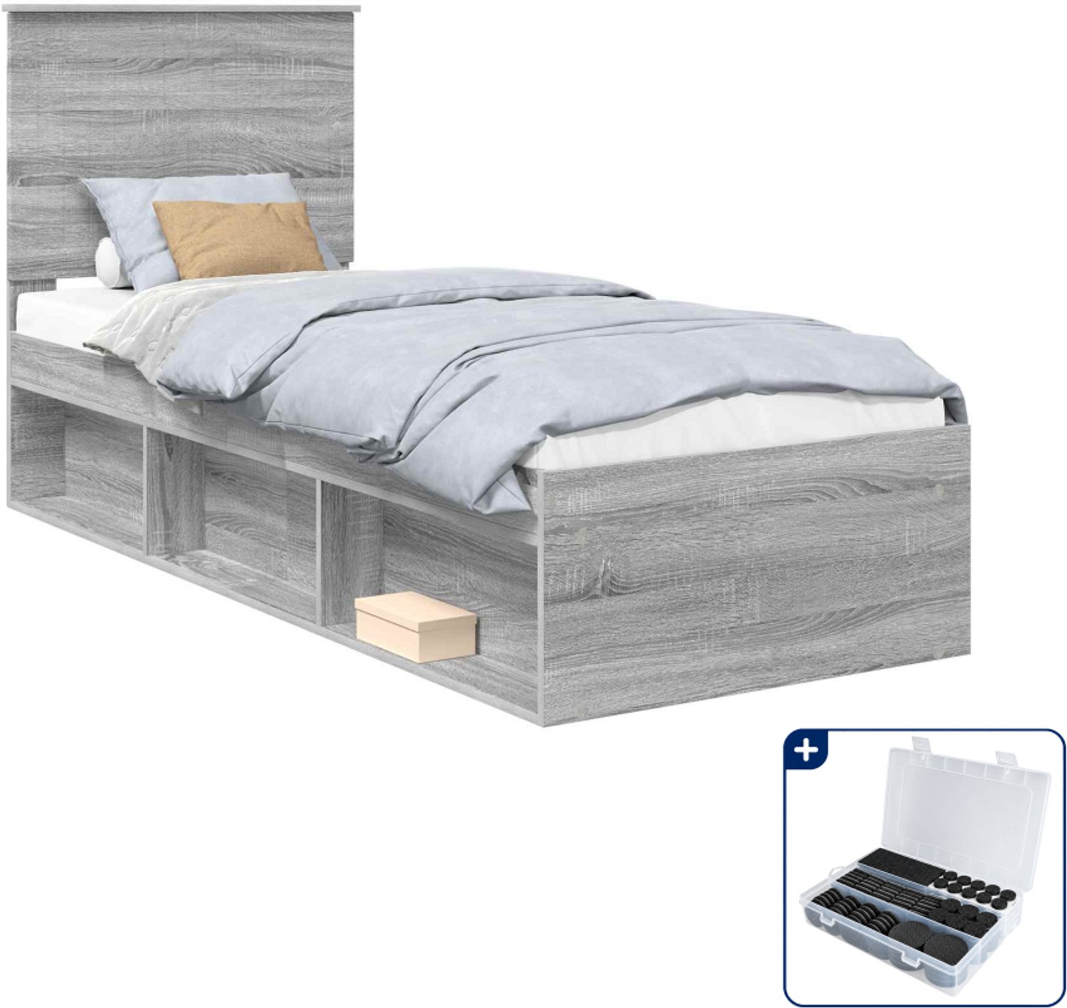 vidaXL Bedframe - 75 x 190 cm - grijs sonoma - Inclusief antikrasvilt 177-delig Wit