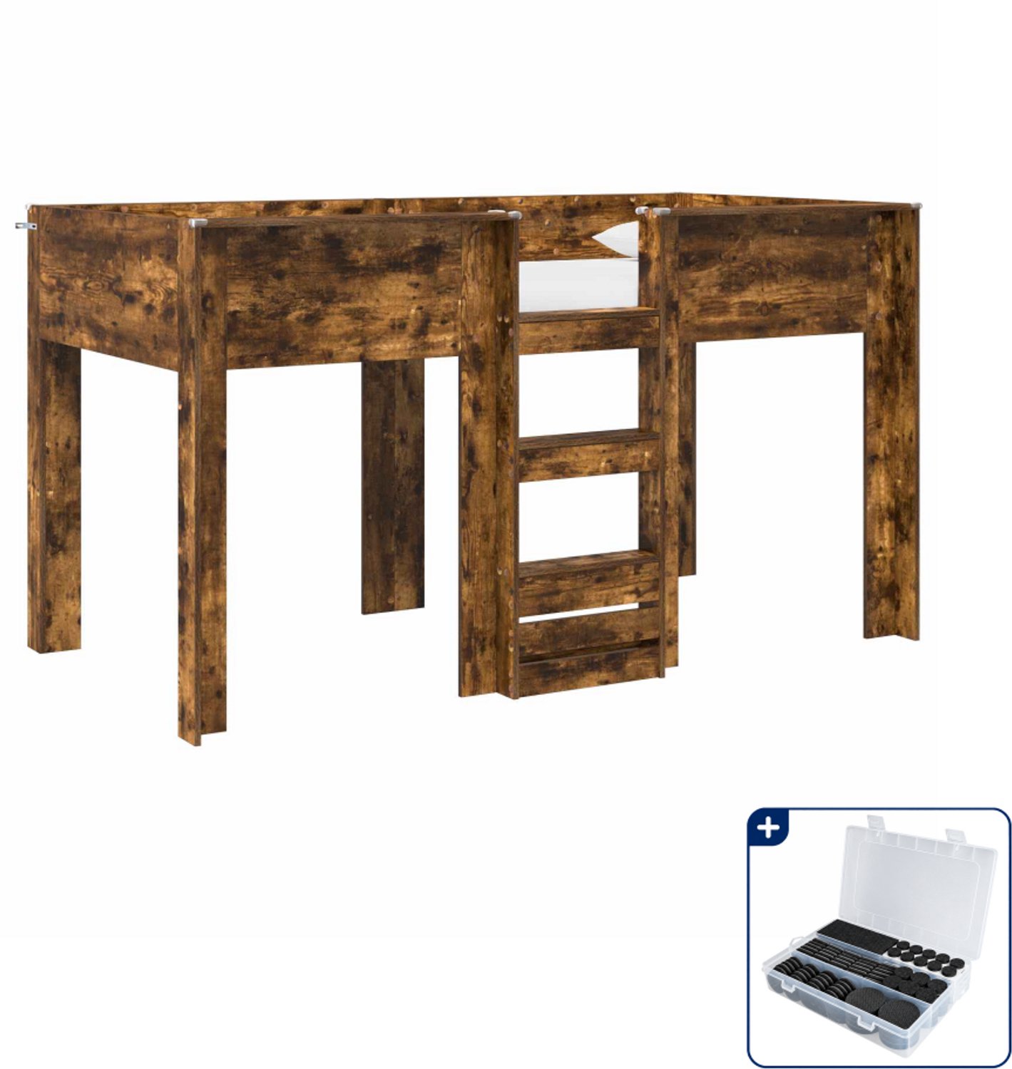vidaXL stapelbed - 100 x 190 cm - bewerkt hout - gerookt eiken - Inclusief antikrasvilt 177-delig Grijs