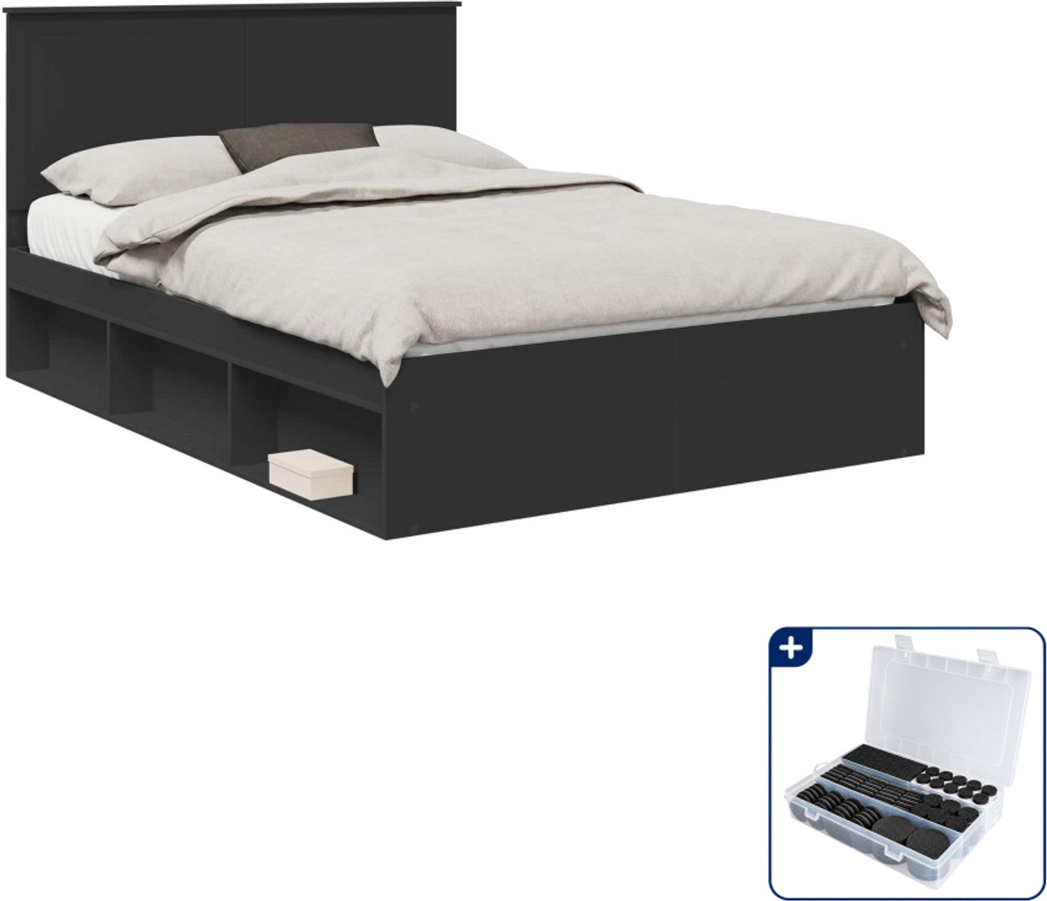 vidaXL bedframe 135 x 190 cm - zwart - Inclusief antikrasvilt 177-delig Bruin
