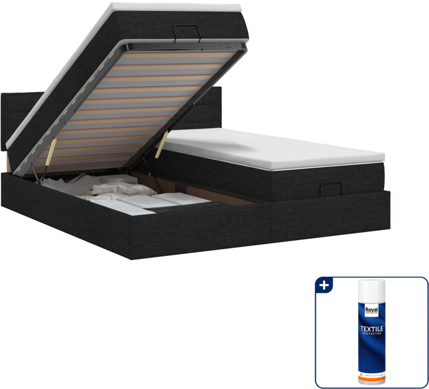 vidaXL Queensize ottoman bed - 160 x 200 cm - zwart - Inclusief textielbeschermer 500 ml