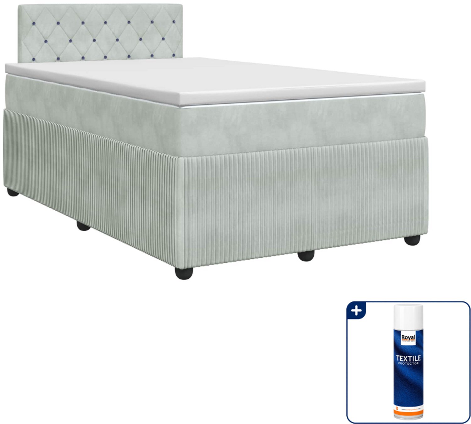vidaXL Boxspringbed met matras - 120 x 200 cm - fluweel - lichtgrijs - Inclusief textielbeschermer 500 ml Groen