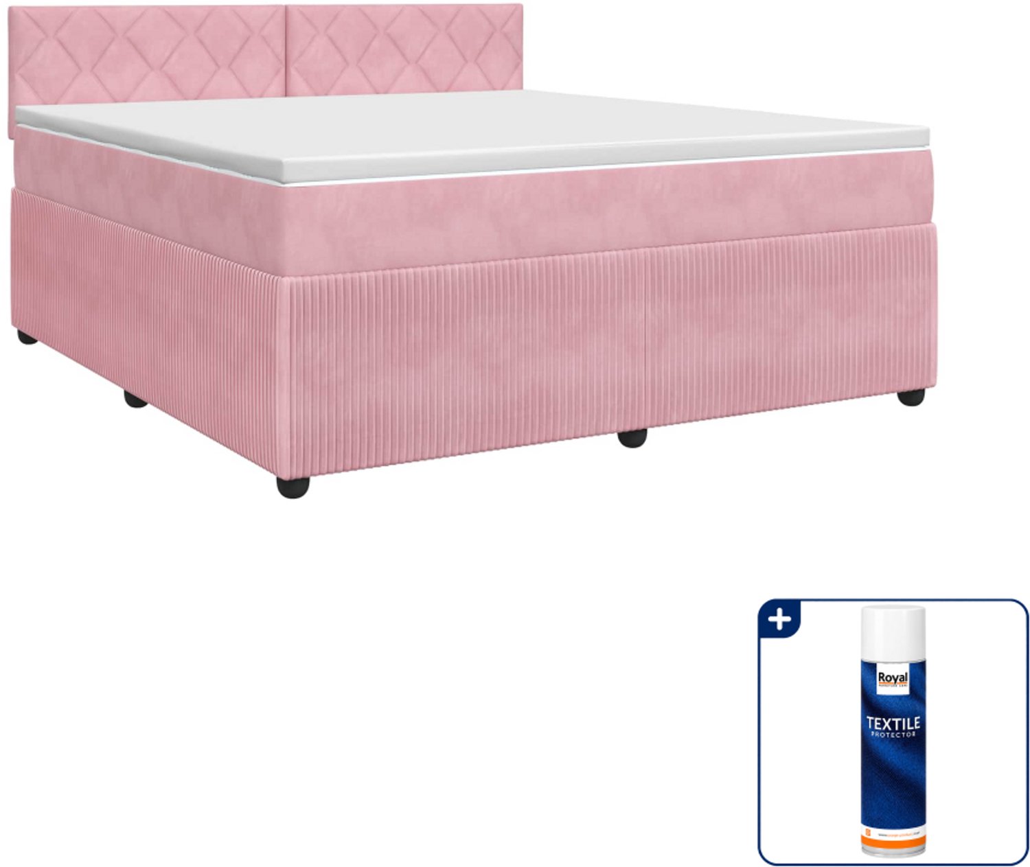 vidaXL boxspringbed met matras - 140 x 190 cm - fluweel - roze - Inclusief textielbeschermer 500 ml