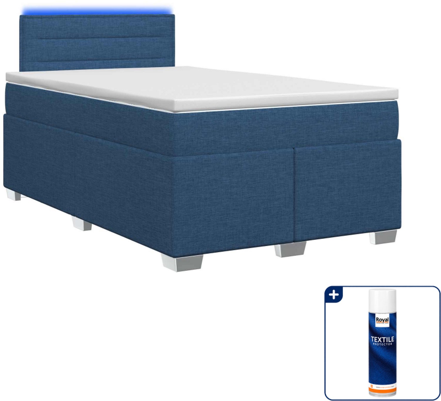 vidaXL boxspring met matras en led - 120 x 190 cm - blauw - Inclusief textielbeschermer 500 ml