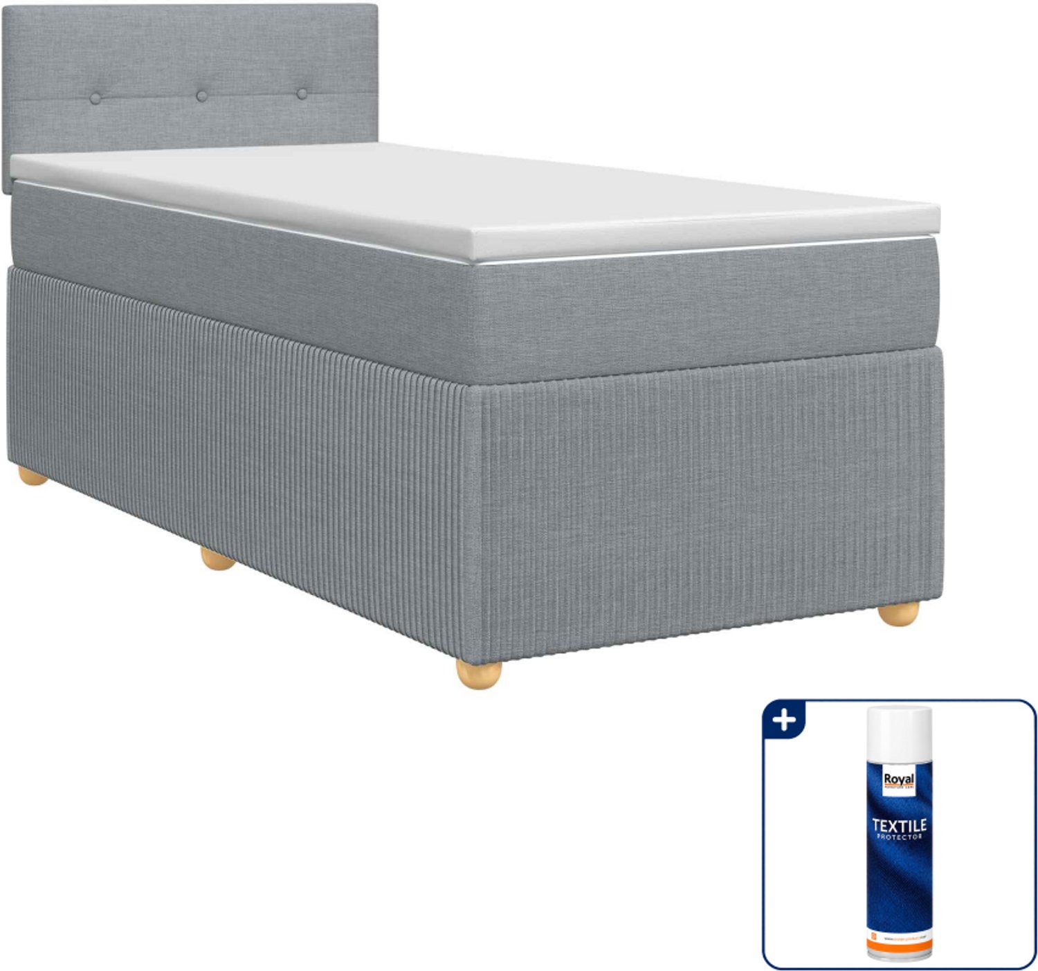 vidaXL boxspringbed met matras - 90 x 190 cm - lichtgrijs - Inclusief textielbeschermer 500 ml