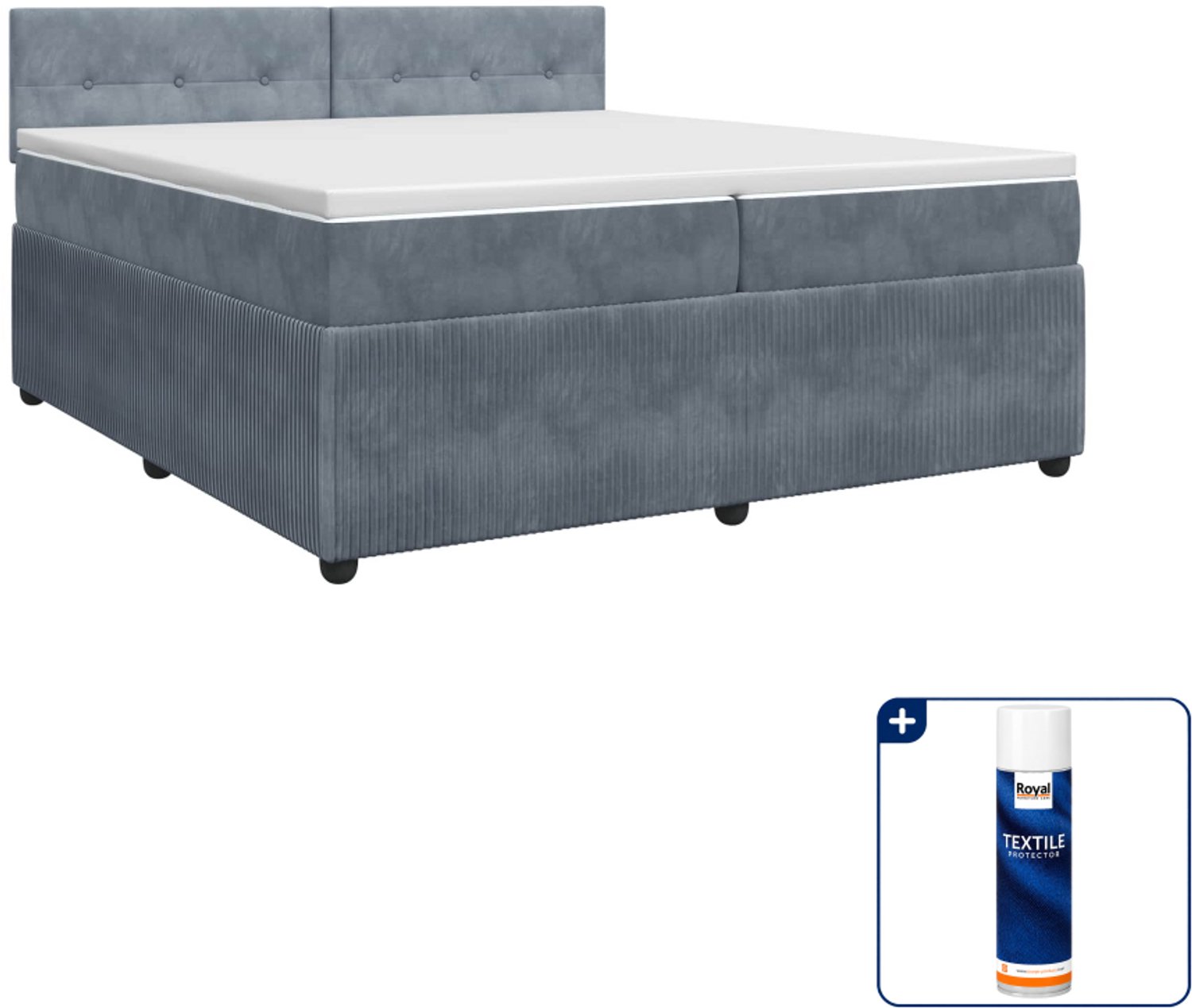 vidaXL boxspringbed met matras - 200 x 200 cm - fluweel - donkergrijs - Inclusief textielbeschermer 500 ml Blauw