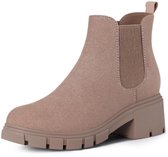 Olanly - Dames Chelsea laarzen - Comfortabele enkellaarsjes - Blokhak - Elastische zijkant - grijsbruin - 38 - Geschikt voor een voetlengte van 24,13 cm