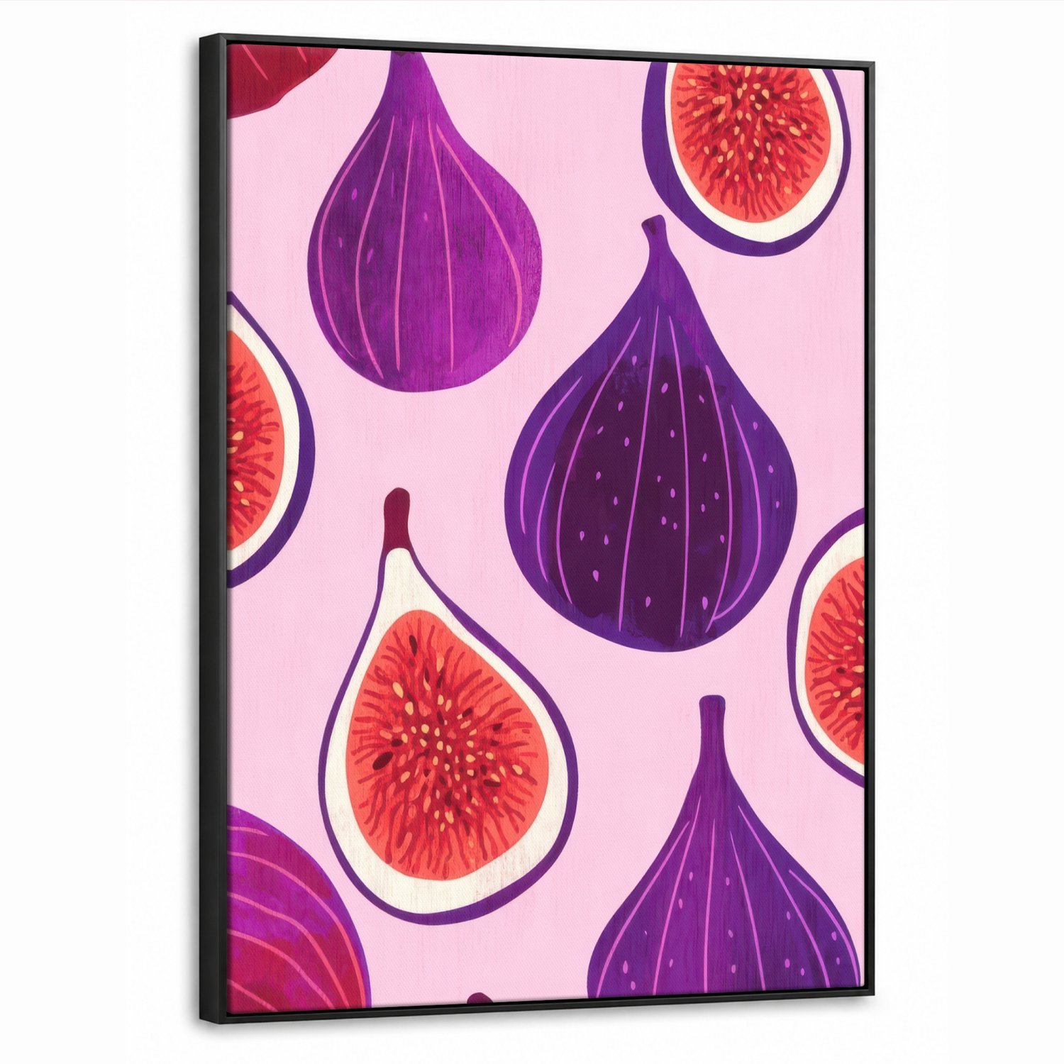 Canvas Schilderij met Baklijst 50x70cm - Vijgen - Roze - Paars - Muurdecoratie woonkamer - Slaapkamer decoratie - Kamer accessoires - Schilderijen op canvas met lijst