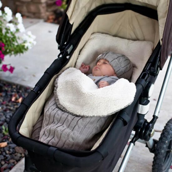 Baby Sleeping Bag fits Infant Newborn,Warm Baby Sleeping Bag,Winter Newborn Knit Wool Swaddling Blanket Kid Sleepsack Footmuff Stroller Knitted Sleep Nest Sack (Light Gray, One Size) — afbeelding 2