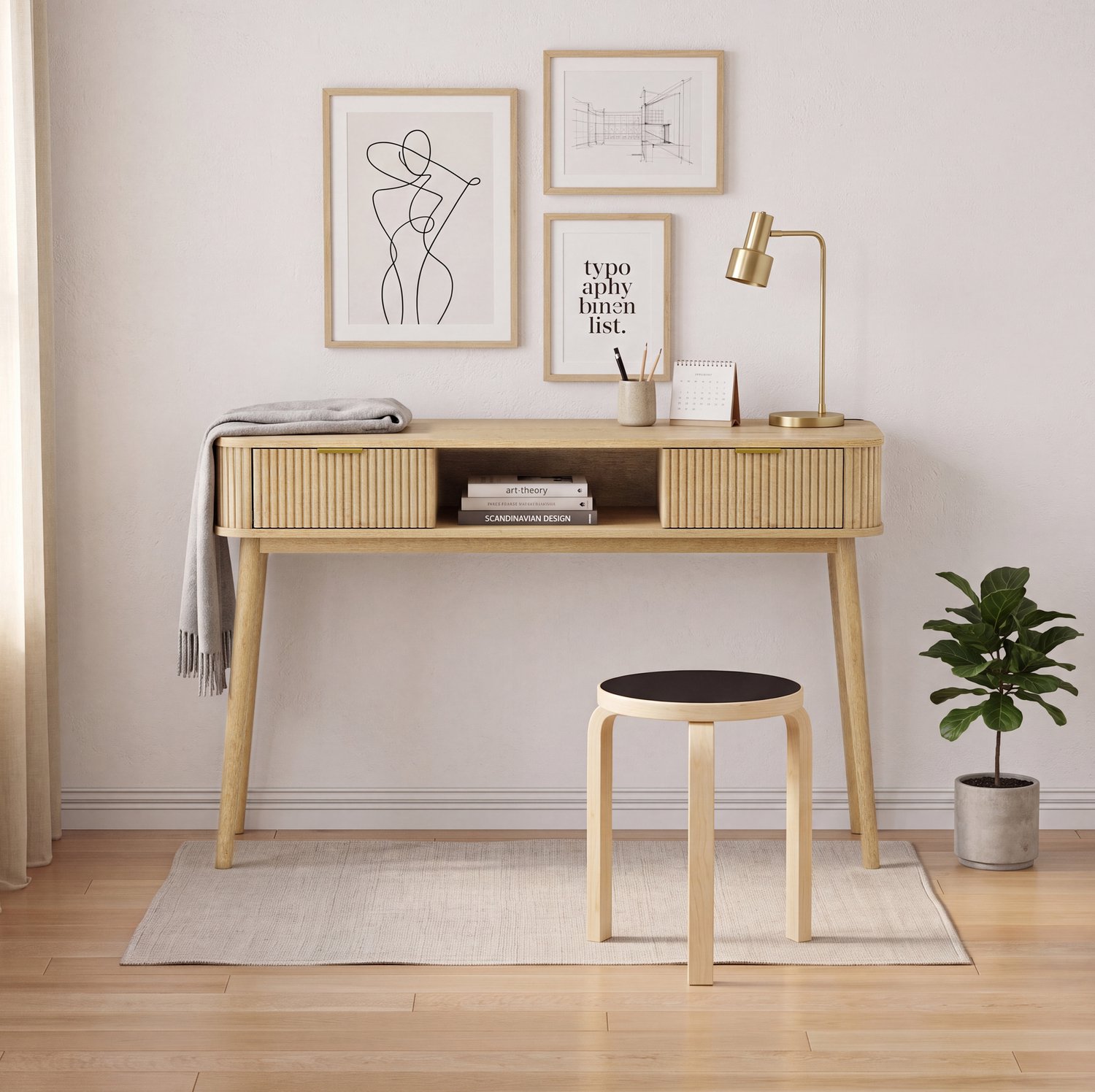 MIVRAY Sidetable - 2 Lades En Open Opbergvak - MDF En Spaanplaat - Eikenlook
