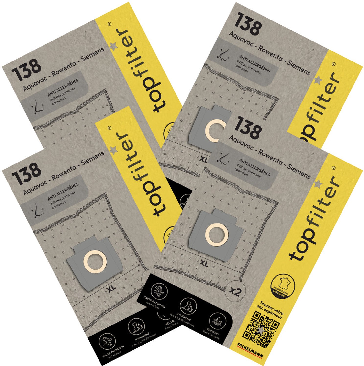 Top Filter Set van 4 verpakkingen van 2 stofzuigerzakken 64138 voor Rowenta industrieel TopFilter Premium