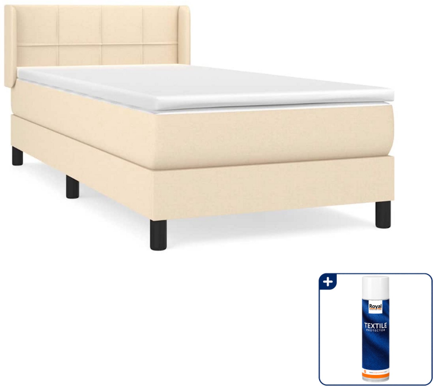 vidaXL boxspring met matras 80 x 200 cm - stof - crèmekleurig - Inclusief textielbeschermer 500 ml