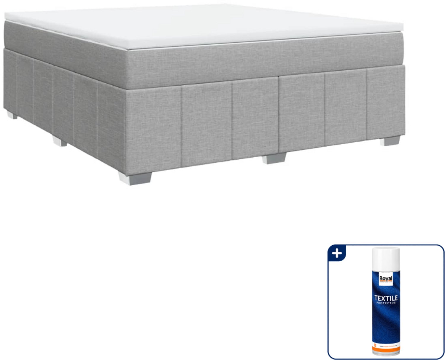 vidaXL Boxspring Kingsize 180 x 200 cm - stof - lichtgrijs - Inclusief textielbeschermer 500 ml