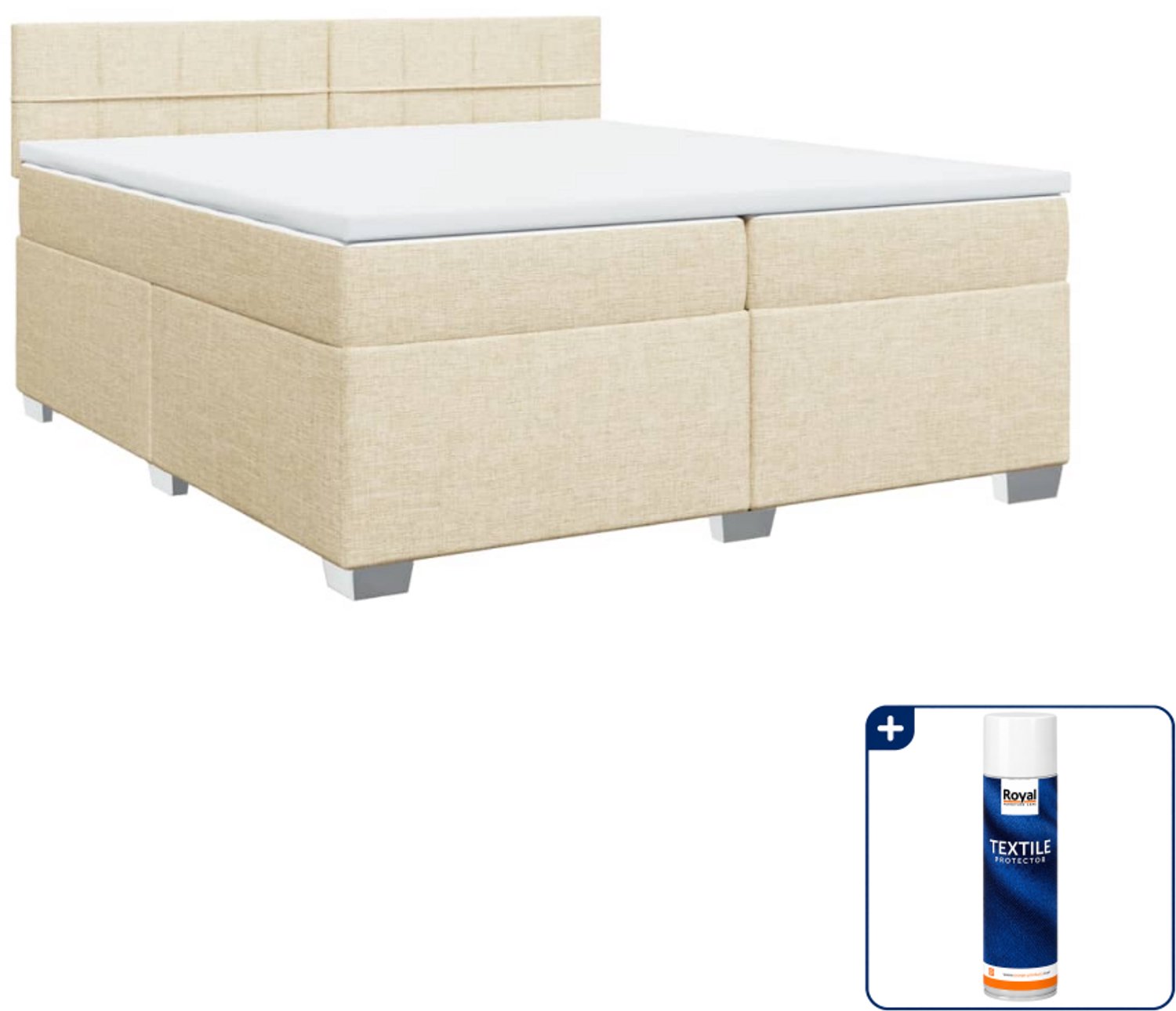 vidaXL boxspring - Super kingsize - 200 x 200 cm - crèmekleurig - Inclusief textielbeschermer 500 ml