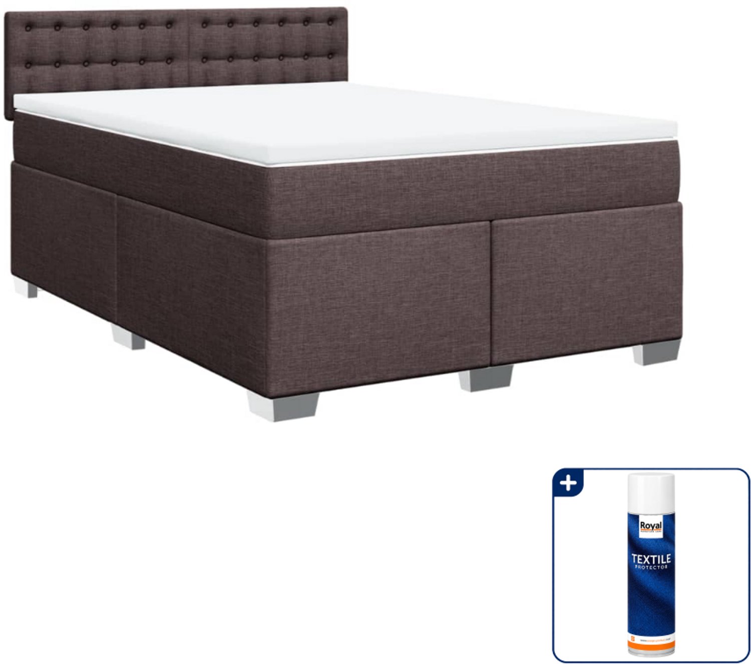 vidaXL Boxspring Small double - 140 x 200 cm - donkerbruin - Inclusief textielbeschermer 500 ml