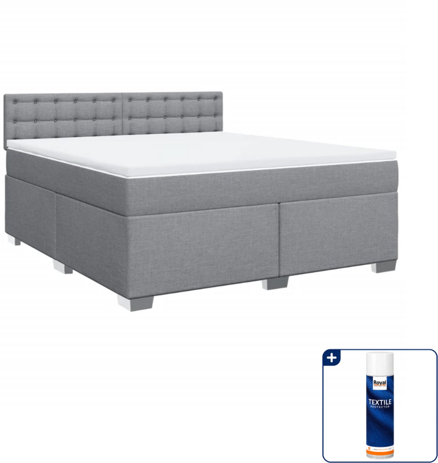 vidaXL Kingsize boxspring met matras - 180 x 200 cm - lichtgrijs - Inclusief textielbeschermer 500 ml