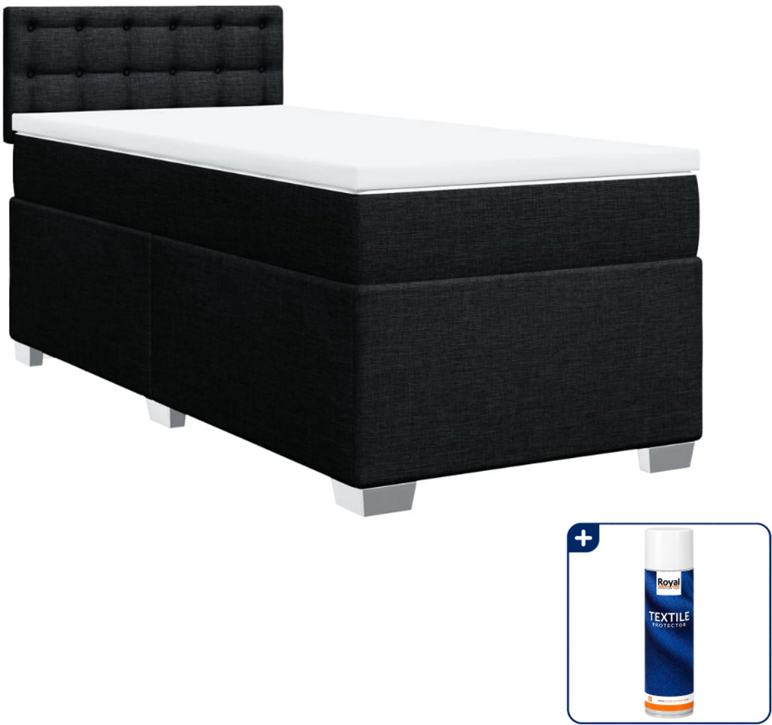 vidaXL Boxspring met matras - 80 x 200 cm - zwart - Inclusief textielbeschermer 500 ml