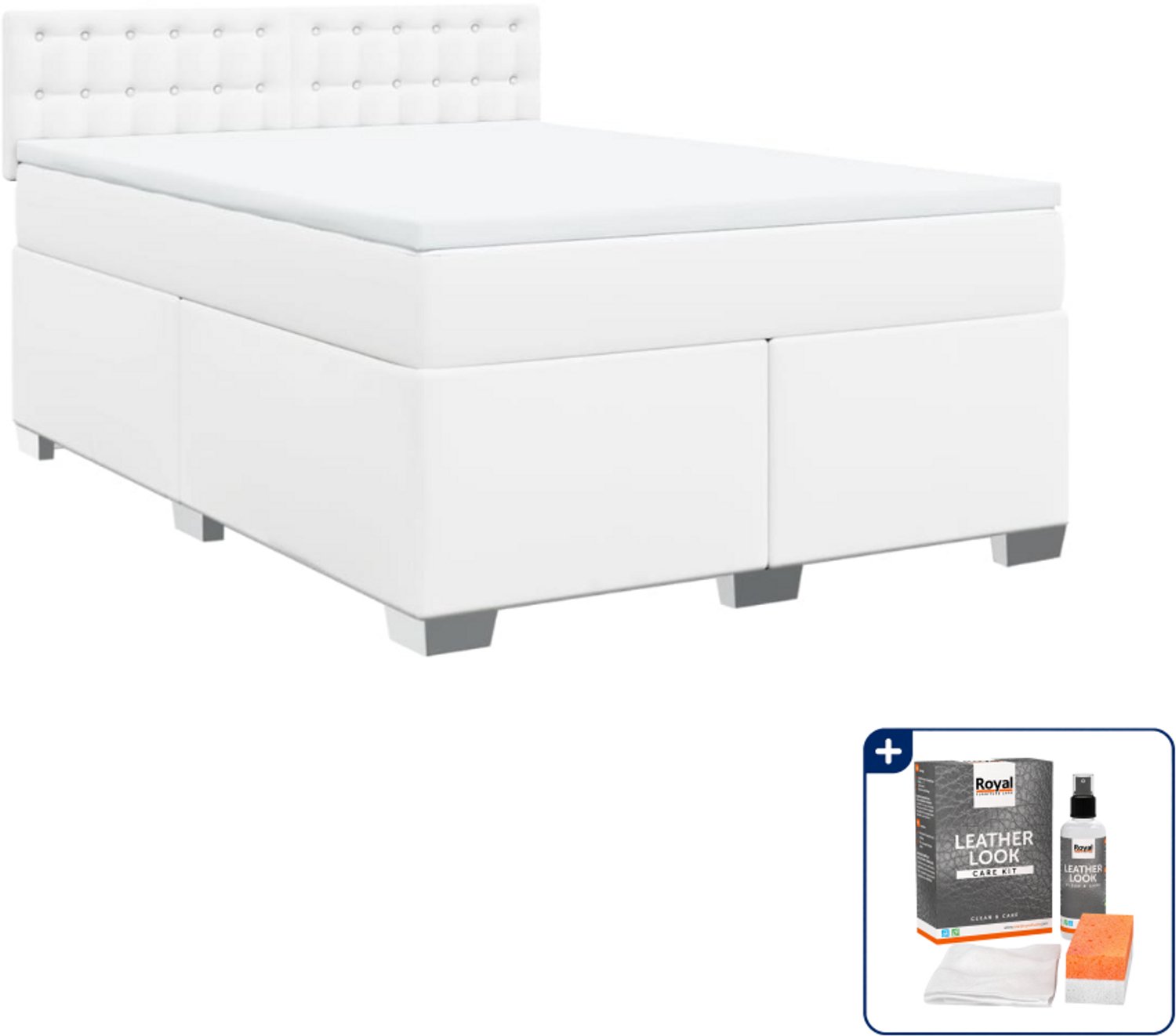 vidaXL boxspring Small double - 140 x 200 cm - wit - Inclusief onderhoudsset voor kunstleer 150 ml