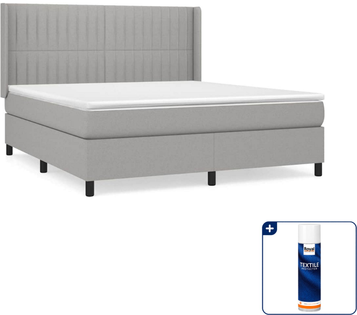 vidaXL boxspring met matras - Kingsize - 180 x 200 cm - lichtgrijs - Inclusief textielbeschermer 500 ml