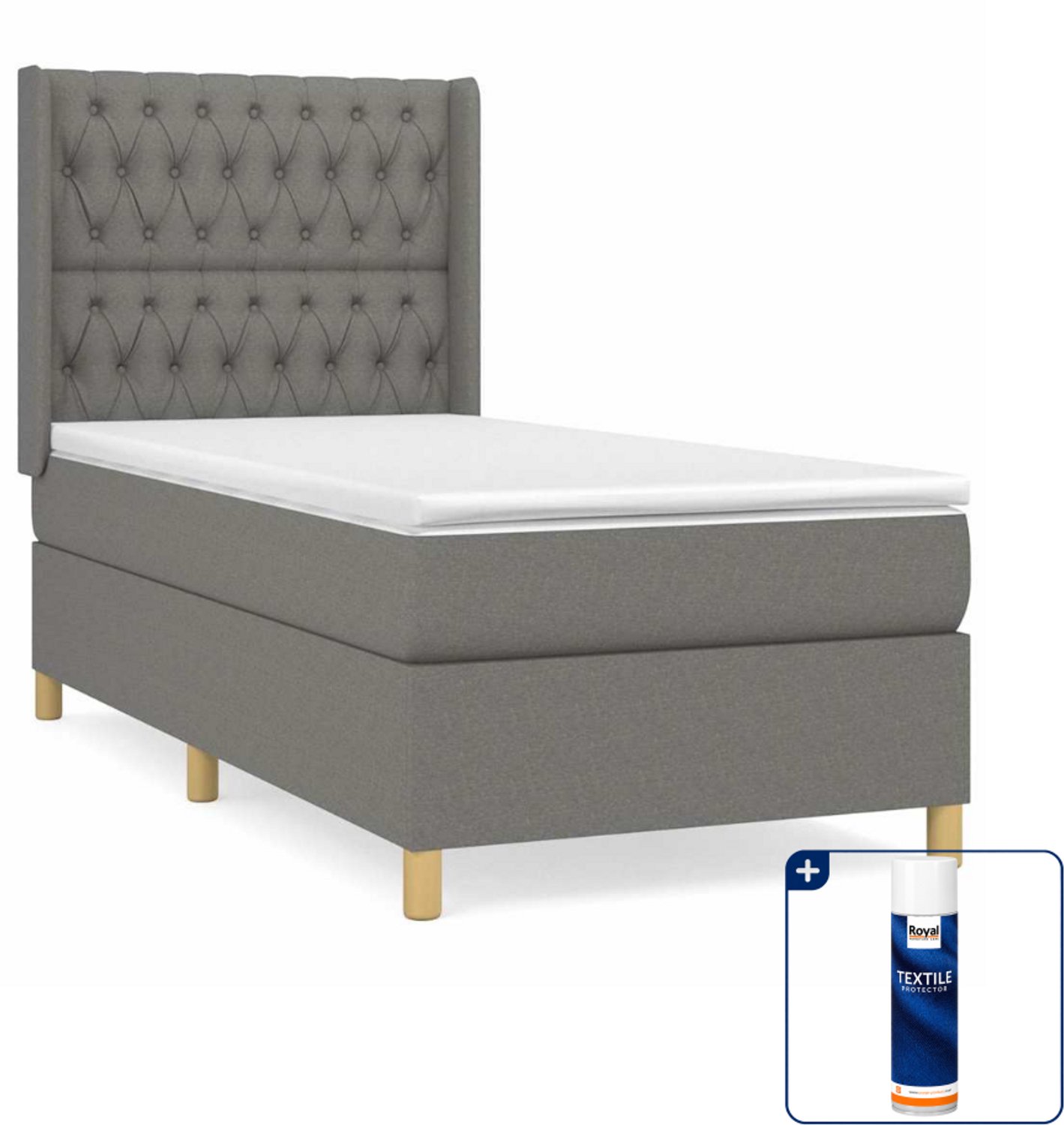 vidaXL boxspring met matras 90 x 200 cm - donkergrijs - Inclusief textielbeschermer 500 ml
