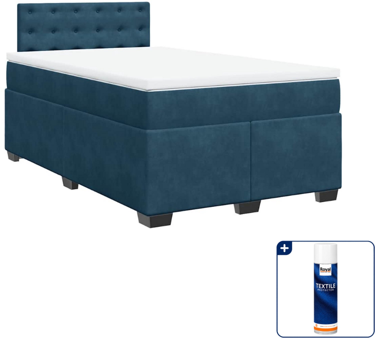 vidaXL boxspring met matras - 120 x 200 cm - fluweel - donkerblauw - Inclusief textielbeschermer 500 ml