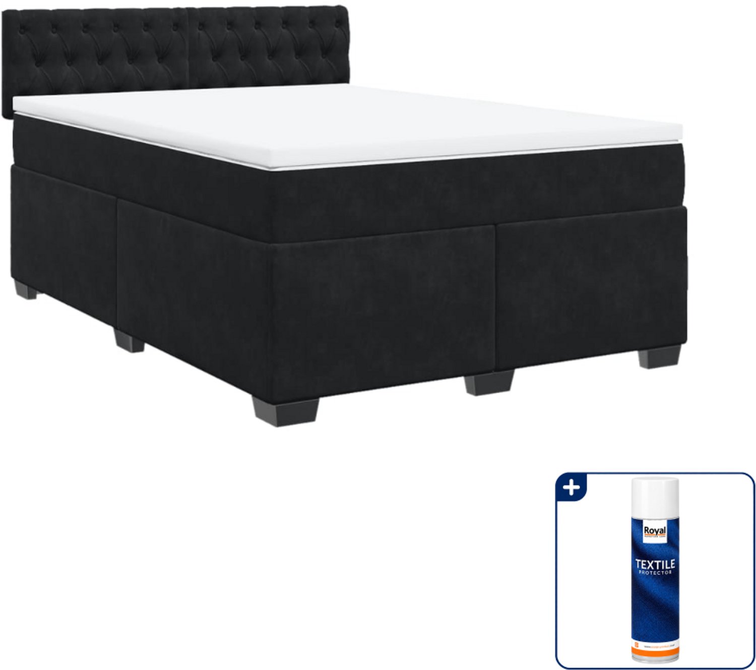 vidaXL boxspring met matras 140 x 190 cm - fluweel - zwart - Inclusief textielbeschermer 500 ml