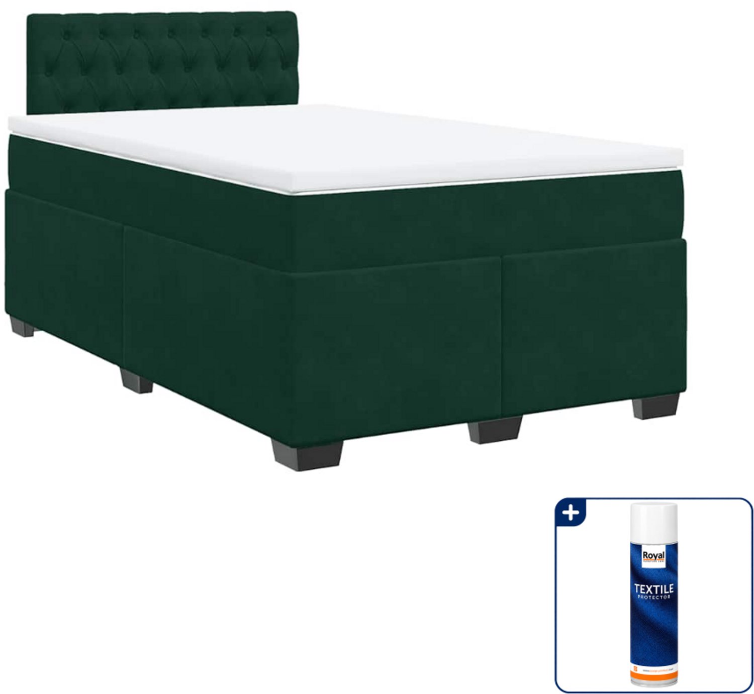 vidaXL boxspring met matras 120 x 190 cm - fluweel - donkergroen - Inclusief textielbeschermer 500 ml