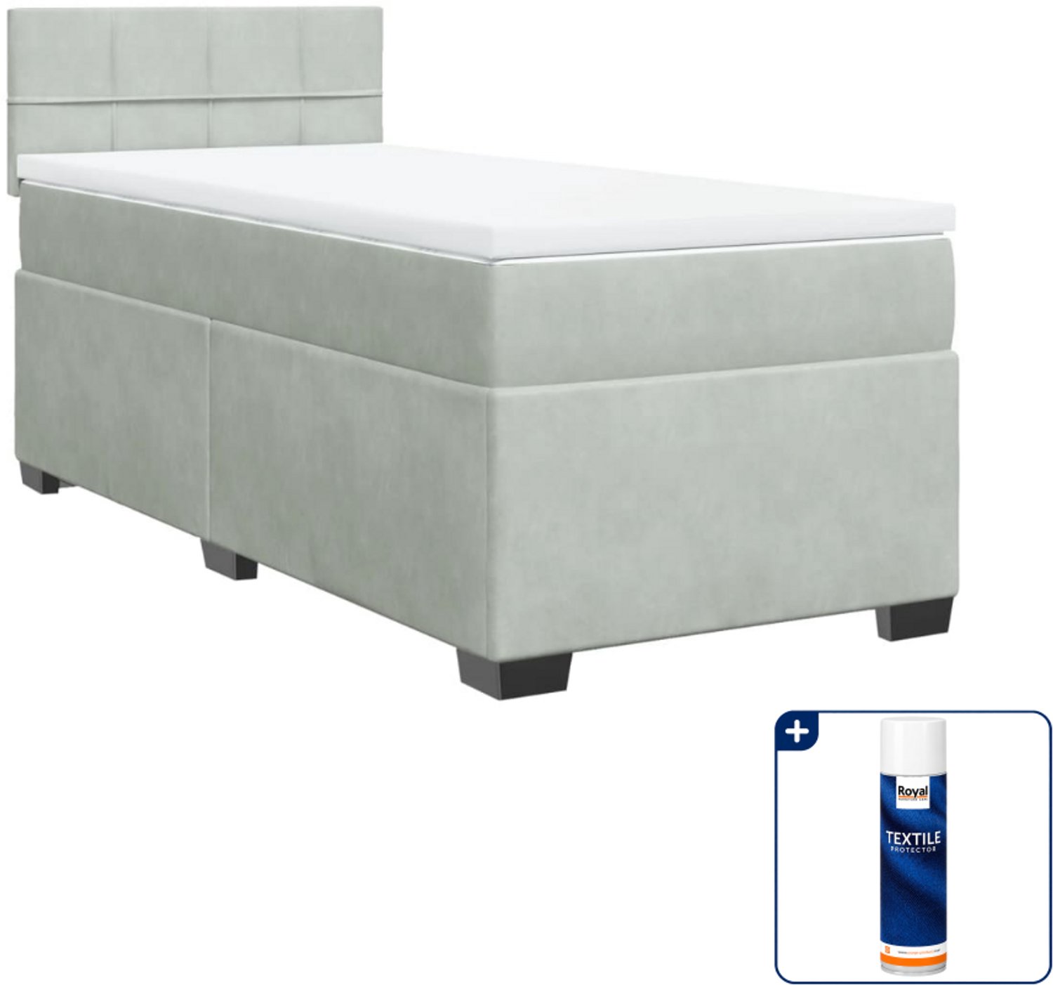 vidaXL boxspring met matras - 80 x 200 cm - fluweel - lichtgrijs - Inclusief textielbeschermer 500 ml