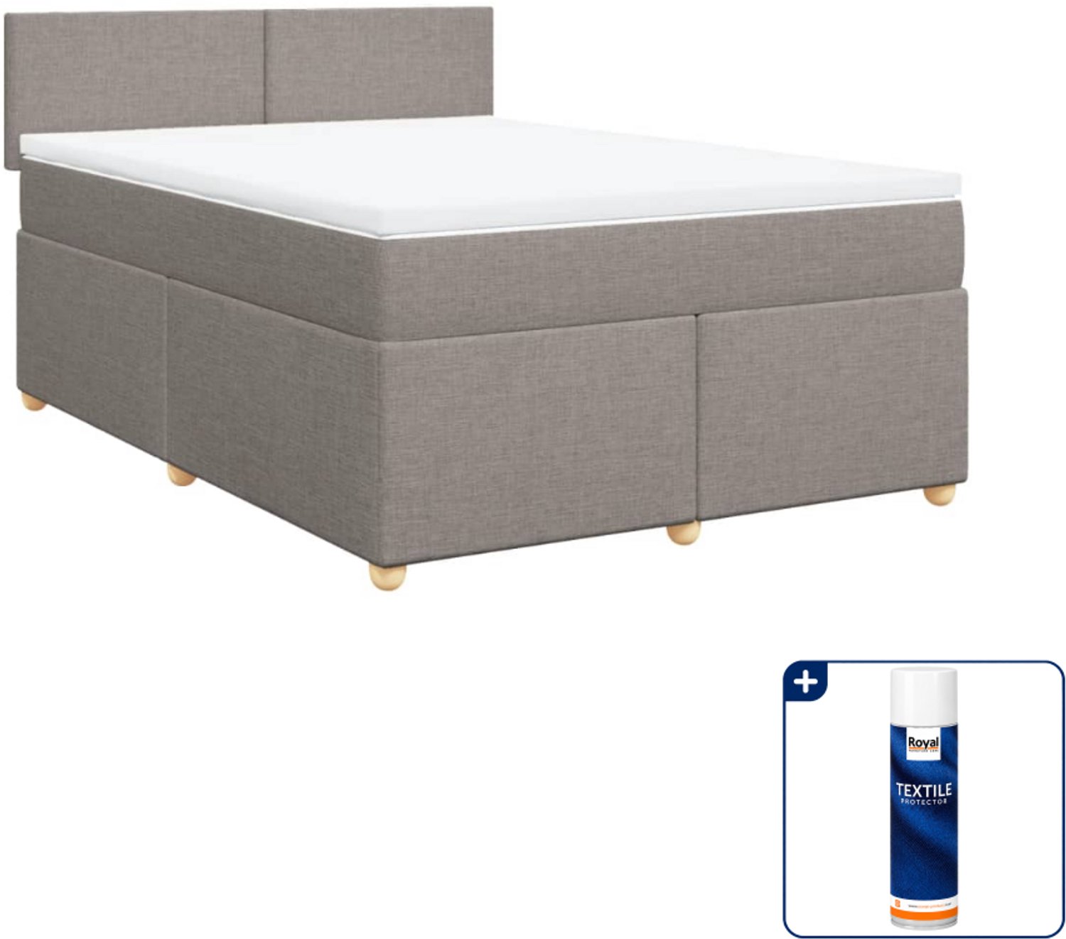 vidaXL Small double boxspring met matras - 140 x 200 cm - taupe - Inclusief textielbeschermer 500 ml